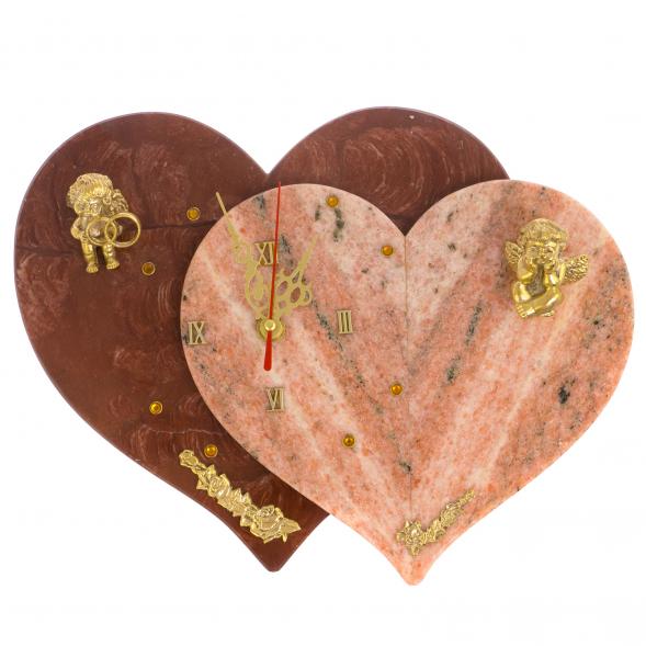Настенные часы &amp;quot;Два Сердца&amp;quot; из лемезита и мрамора 126224