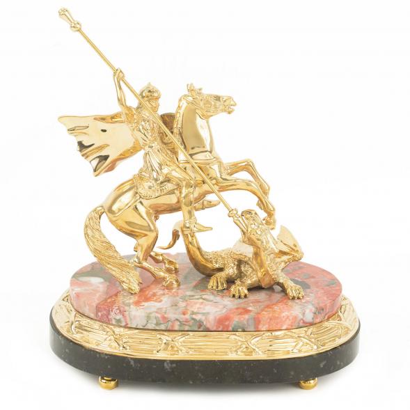 Бронзовая статуэтка &amp;quot;Георгий Победоносец&amp;quot; на постаменте из камня креноид 117879