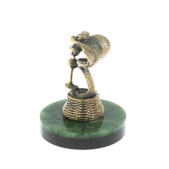 Статуэтка «Змея с дудочкой» бронза на подставке из нефрита 128628