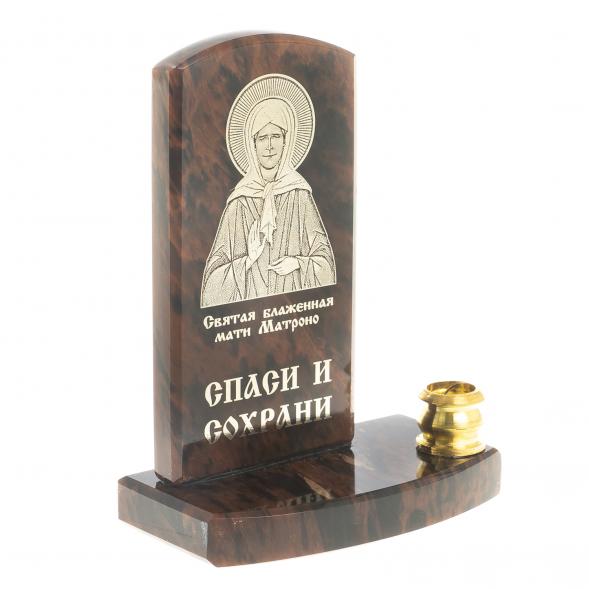 Икона с подсвечником &amp;quot;Св. Матрона Московская&amp;quot; камень обсидиан 123002