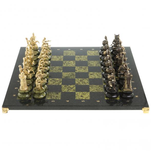 Шахматы подарочные &amp;quot;Турецко-европейская война&amp;quot; камень змеевик бронза 48х48 см 117806