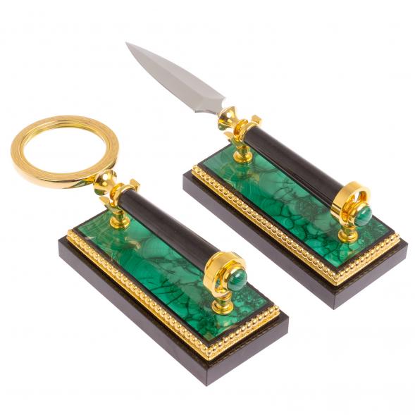 Настольный набор из малахита &amp;quot;Конь на дыбах&amp;quot; Златоуст 118655