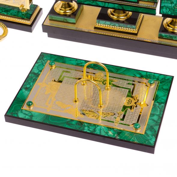 Настольный набор из малахита &amp;quot;Конь на дыбах&amp;quot; Златоуст 118655