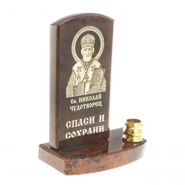 Икона с подсвечником &amp;quot;Св. Николай Чудотворец&amp;quot; камень обсидиан 123003
