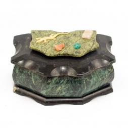 Шкатулка из камня &amp;quot;Домик&amp;quot; малая змеевик 14х9х7,5 см