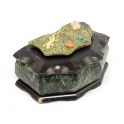 Шкатулка из камня &amp;quot;Домик&amp;quot; малая змеевик 14х9х7,5 см