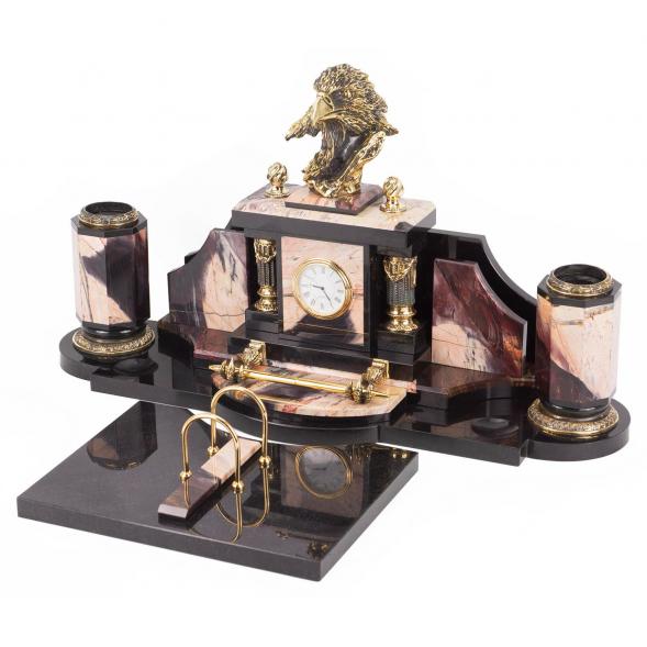 Настольный набор &amp;quot;Орлиная голова&amp;quot; из яшмы с бронзовым литьем 118704