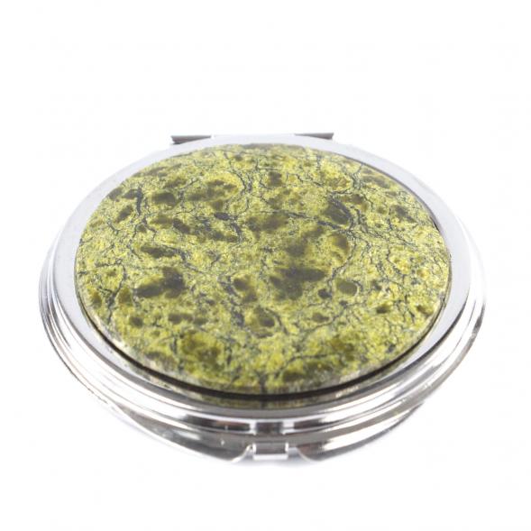 Зеркальце карманное круглое из змеевика серебристое 121530
