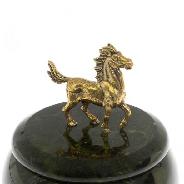 Шкатулка круглая &amp;quot;Лошадка&amp;quot; бронза змеевик 8х8х8,5 см 123577