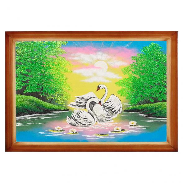 Картина &amp;quot;Лебединая пара&amp;quot; багет дерево 46х66 см, каменная крошка 112286