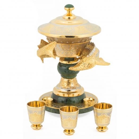 Икорница &amp;quot;Осетр со стопками&amp;quot; из нефрита Златоуст 118866