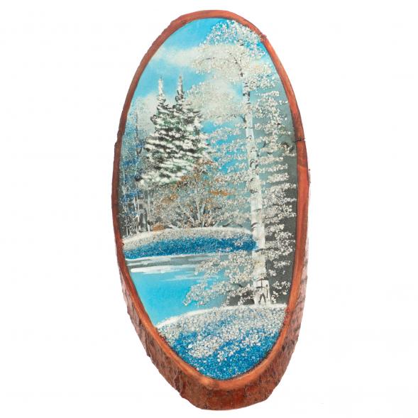 Картина на срезе дерева &amp;quot;Зима&amp;quot; 45-50 см 130305
