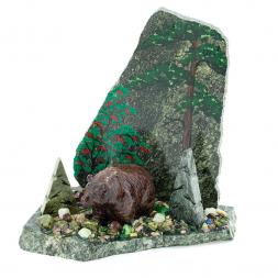 Сувенир "Мишка в лесу" камень змеевик