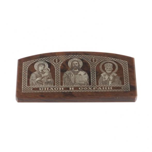 Икона в машину из коричневого обсидиана &amp;quot;Триптих&amp;quot; 6х3 см 127863