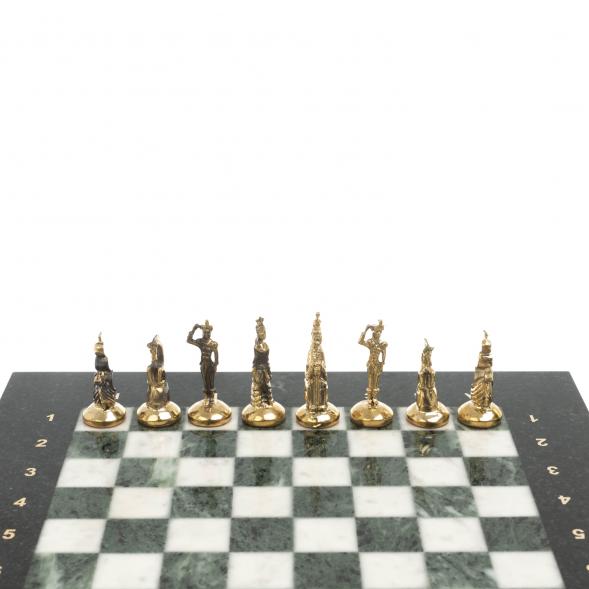 Шахматы &amp;quot;Итальянская война&amp;quot; фигуры бронза доска 28х28 см из мрамора и змеевика 128252
