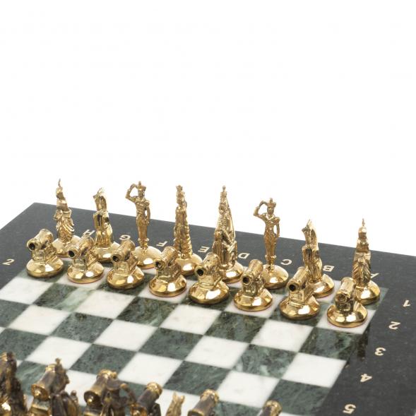 Шахматы &amp;quot;Итальянская война&amp;quot; фигуры бронза доска 28х28 см из мрамора и змеевика 128252