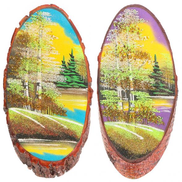 Панно на срезе дерева &amp;quot;Весна&amp;quot; вертикальное 30-35 см каменная крошка 119947