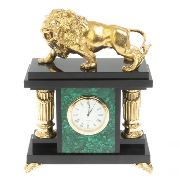 Часы &amp;quot;Лев&amp;quot; из малахита 129004