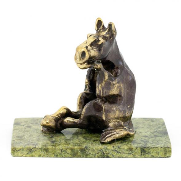 Настольная статуэтка &amp;quot;Думающий конь&amp;quot; бронза камень змеевик 116179