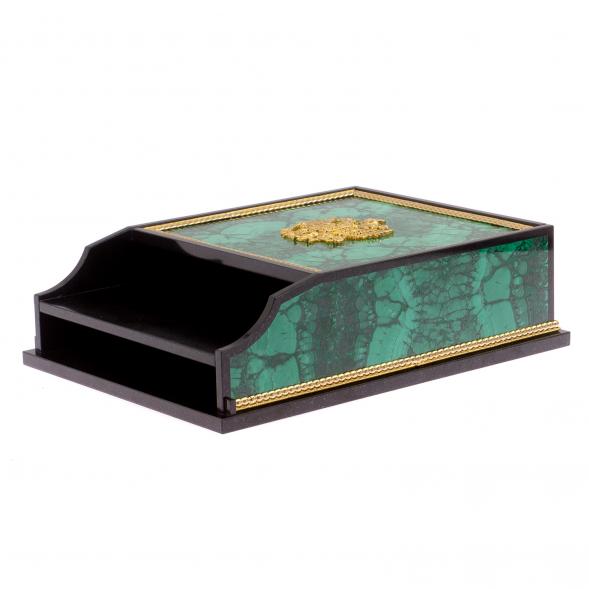 Лоток для бумаг А4 из малахита с гербом РФ двухъярусный 125313