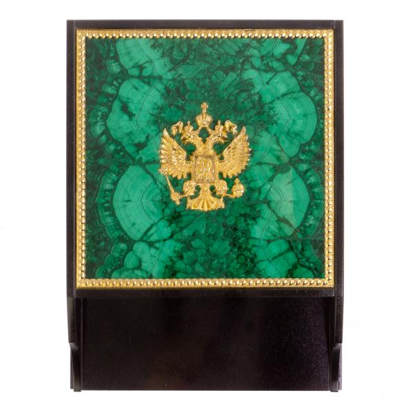 Лоток для бумаг А4 из малахита с гербом РФ двухъярусный 125313