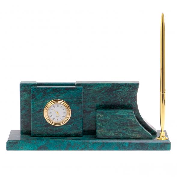 Визитница с часами &amp;quot;Силуэт&amp;quot; камень змеевик 125555