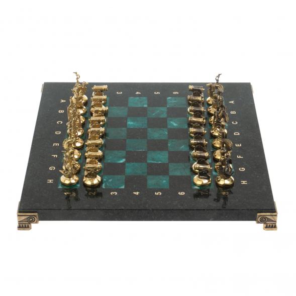 Шахматы &amp;quot;Итальянская война&amp;quot; фигуры бронза доска 28х28 см из змеевика 128253