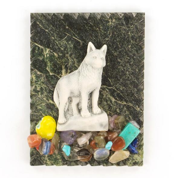 Магнит &amp;quot;Волк на скале&amp;quot; змеевик мрамолит 119488