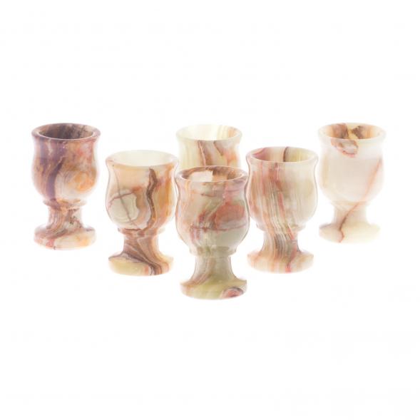 Рюмки для водки на ножке 20 мл из камня оникс набор 6 шт 3,8х6 см в футляре (1,5х2,5) 121898