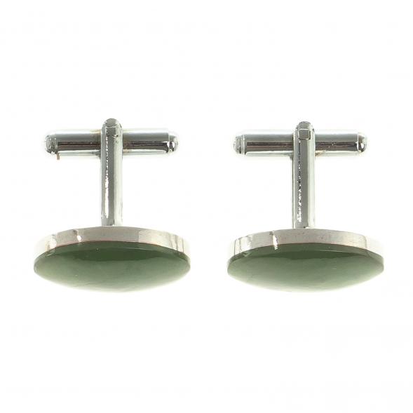 Запонки камень нефрит овальные 123839