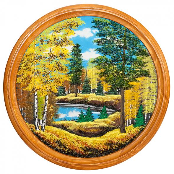 Панно каменное на тарелке из дерева &amp;quot;Осенний пейзаж&amp;quot; 60 см 111135
