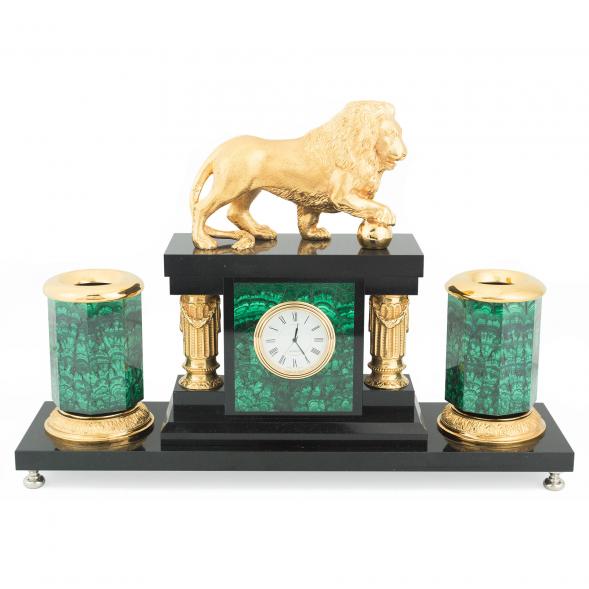 Настольный набор &amp;quot;Лев&amp;quot; малахит долерит 118869