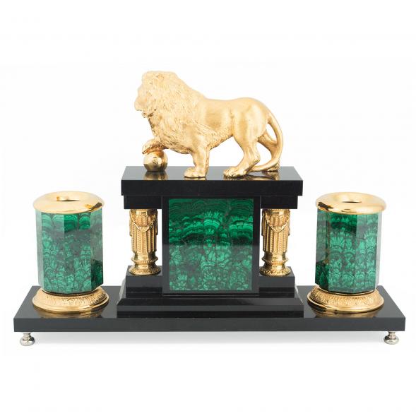Настольный набор &amp;quot;Лев&amp;quot; малахит долерит 118869