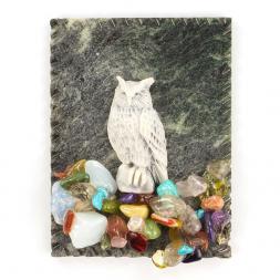 Магнит "Филин" змеевик мрамолит самоцветы