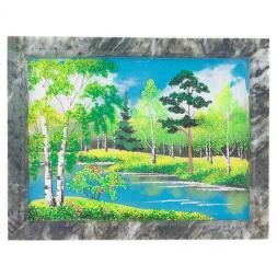 Картина из камня "Летний пейзаж" горизонтальная рамка змеевик 24х18,5 см