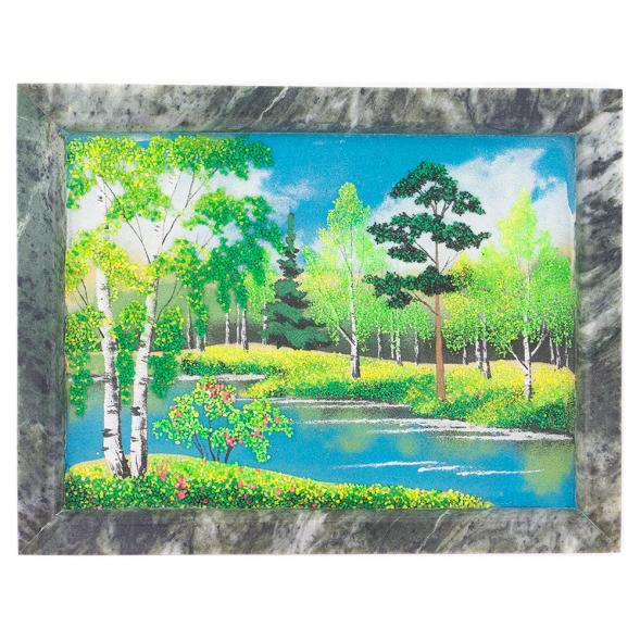 Картина из камня &amp;quot;Летний пейзаж&amp;quot; горизонтальная рамка змеевик 24х18,5 см 120319