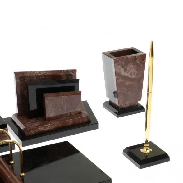 Письменный набор &amp;quot;Бюрократ&amp;quot; из лемезита с часами 129437