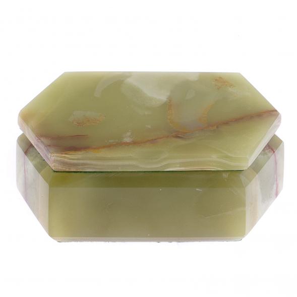 Шкатулка шестиугольная из зелено-коричневого оникса 12,5х9х4,5 см 125629