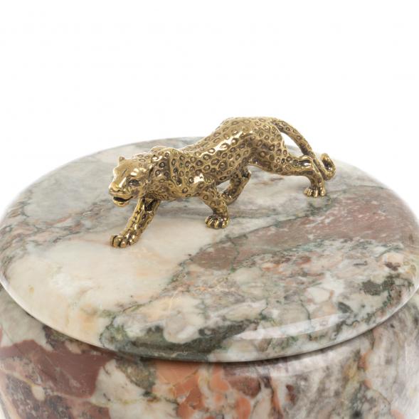 Шкатулка круглая &amp;quot;Гепард&amp;quot; из креноида 15х15х12 см 127628