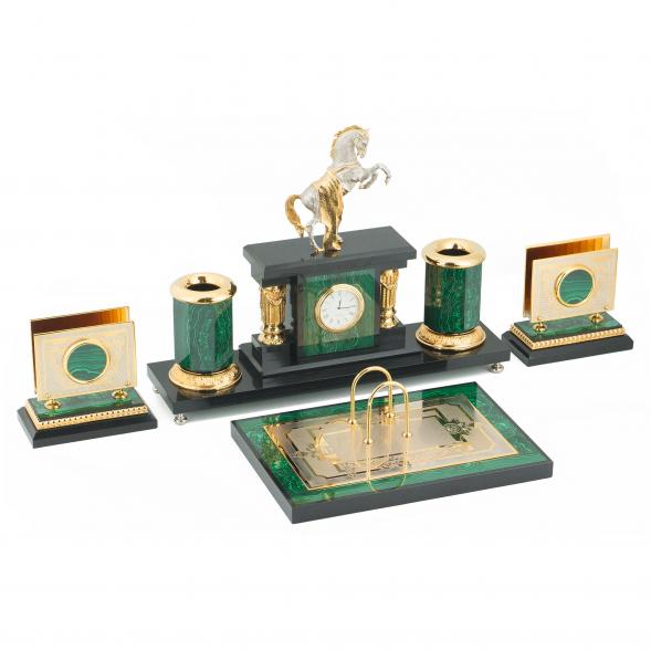 Настольный набор &amp;quot;Конь с попоной&amp;quot; малахит долерит 118870