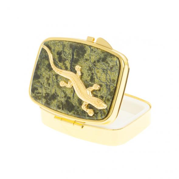 Таблетница на 2 отделения змеевик с ящерицей цвет золото 127229