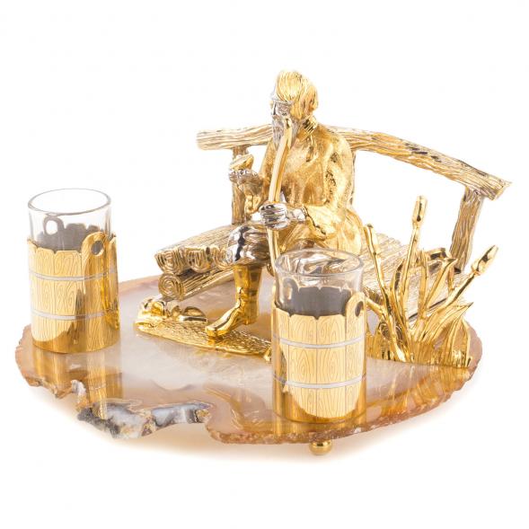 Набор из двух стопок &amp;quot;Отдых на мостике&amp;quot; камень агат Златоуст 120031