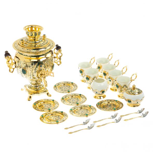 Самовар &amp;quot;Малахитовые узоры&amp;quot; с сервизом на 6 персон Златоуст 129007