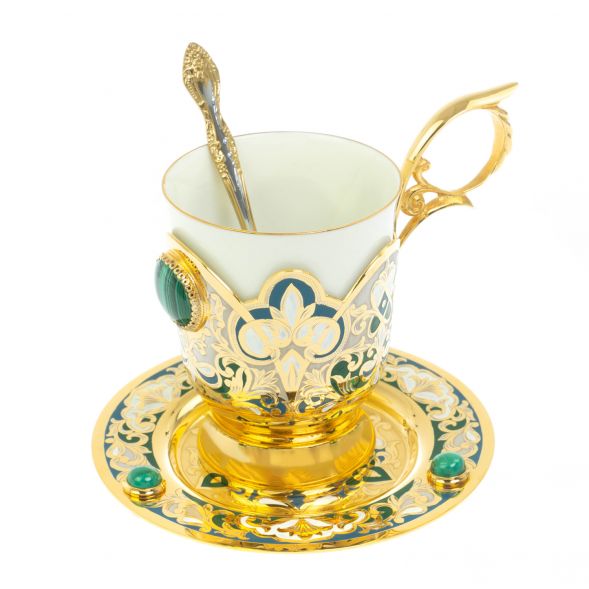 Самовар &amp;quot;Малахитовые узоры&amp;quot; с сервизом на 6 персон Златоуст 129007