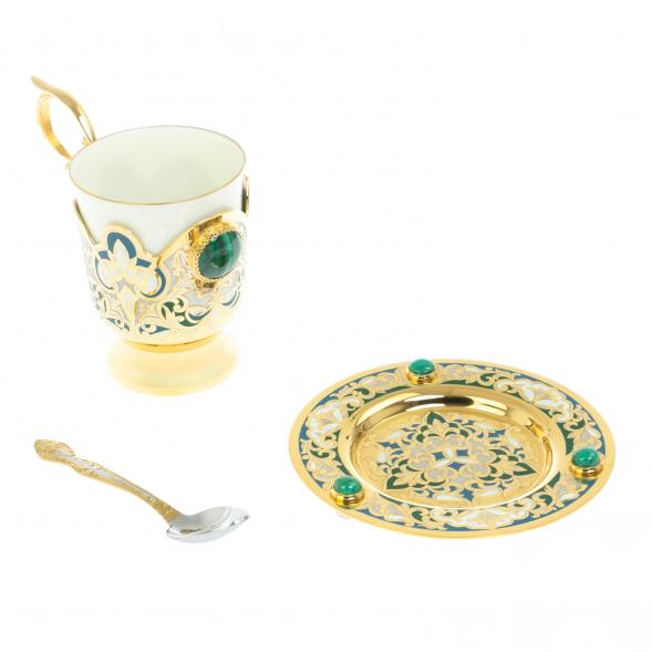 Самовар &amp;quot;Малахитовые узоры&amp;quot; с сервизом на 6 персон Златоуст 129007