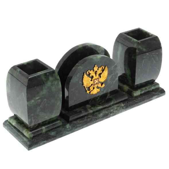 Офисный письменный набор с гербом РФ из шабровского змевика 129389