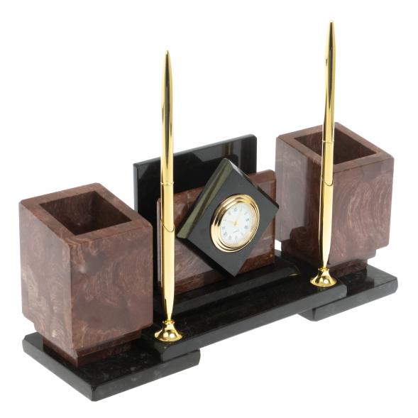 Настольный набор &amp;quot;Офисный&amp;quot; из лемезита с часами 129432