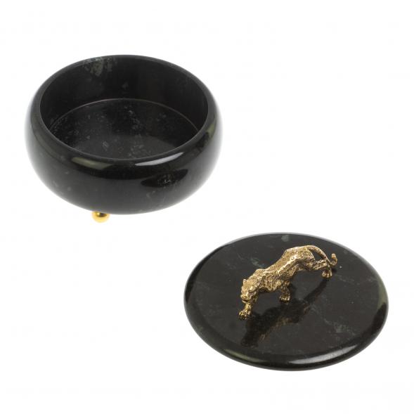 Шкатулка круглая &amp;quot;Гепард&amp;quot; из черного змеевика 15х15х12 см 127629