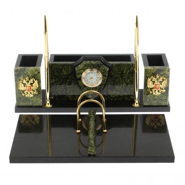 Настольный прибор &amp;quot;Щит&amp;quot; камень змеевик с символикой РФ 119678