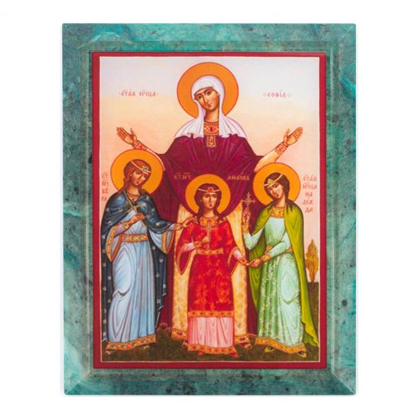 Икона настенная Вера, Надежда, Любовь и мать их София змеевик 14х18х1,2 см 119764